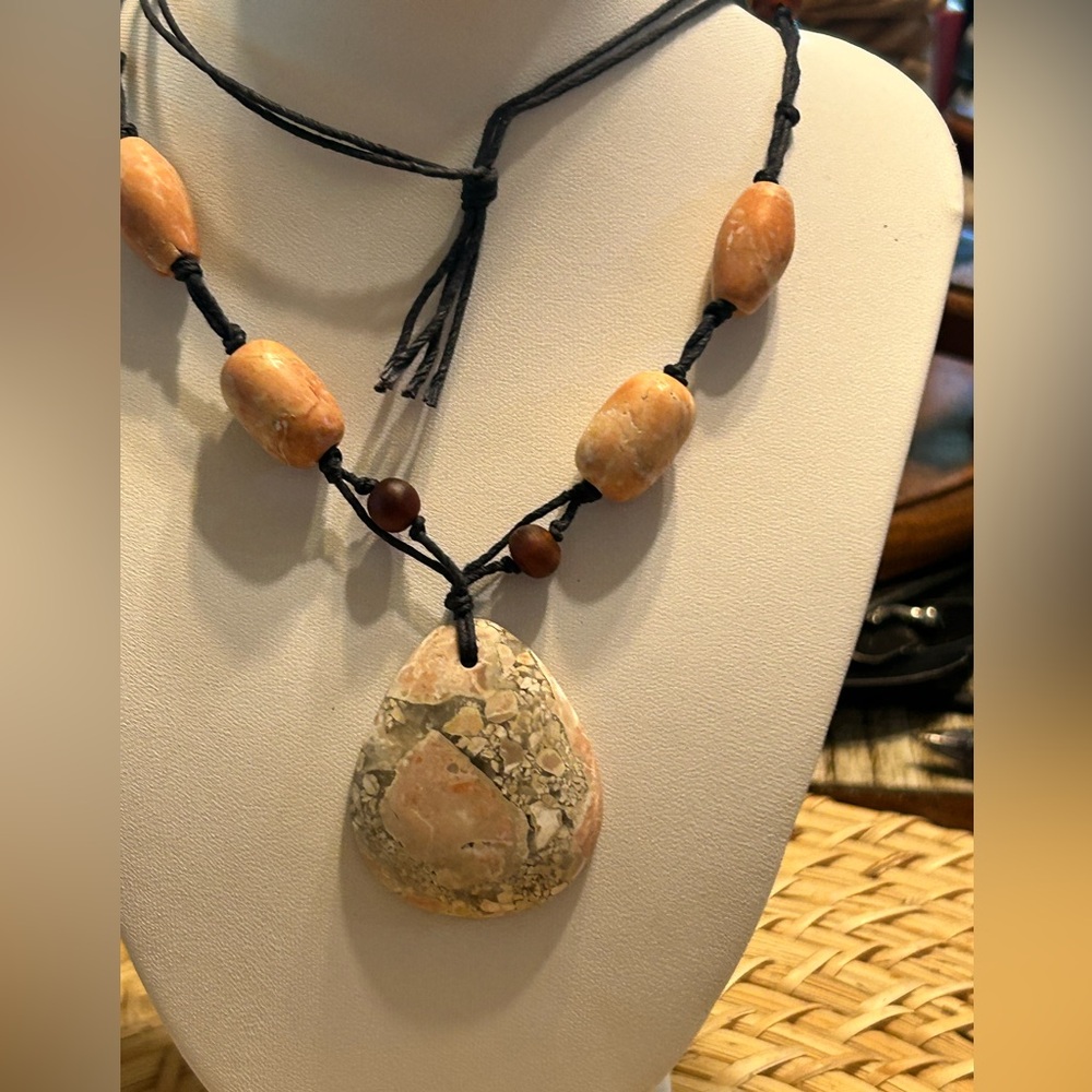 Natural Stone Teardrop Pendant Necklace